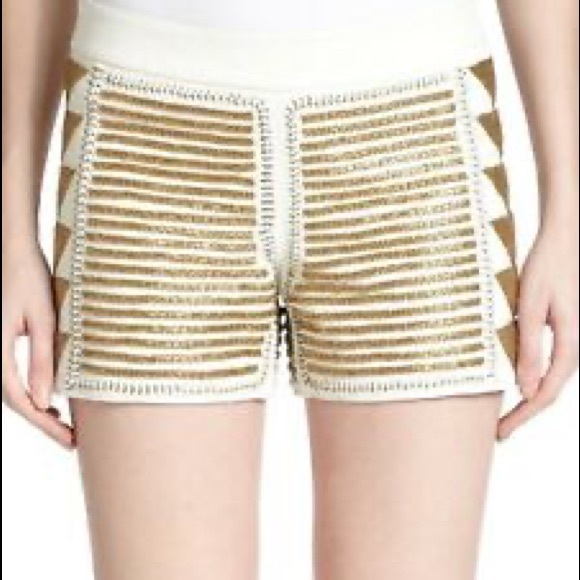 Alice + Olivia Pants - Alice and Olivia Leather Shorts with all over Beading